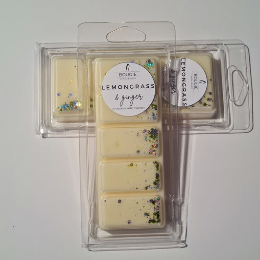 waxmelt snapbar lemongrass & ginger waxmelts in gele kleur met groene glitters